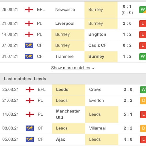 Burnley vs Leeds