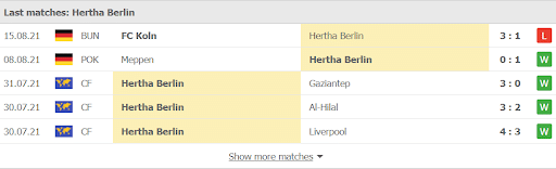 Phong độ gần đây của Hertha Berlin vs Wolfsburg