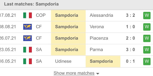 Phong độ thi đấu Sampdoria vs AC Milan